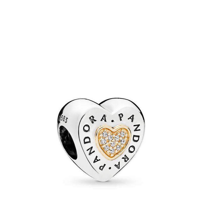 Pandora Signature Heart Charm Clearance NZ, Two Tone (754896-JZC)